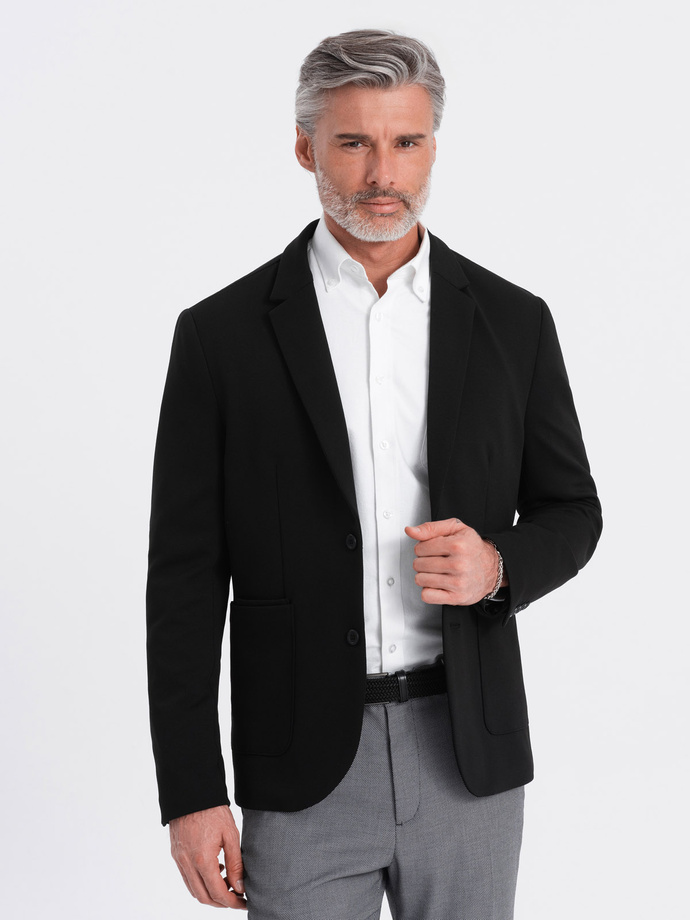 Blazer pentru bărbați cu buzunare aplicate - negru V5 OM-BLZB-0127