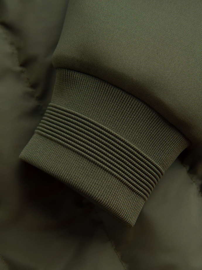 Jachetă bomber matlasată pentru bărbați cu guler înalt - verde măslin închis V3 OM-JALP-0140