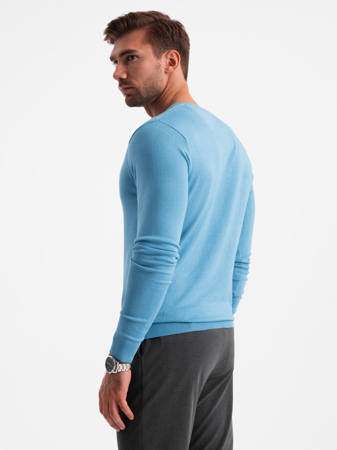 Elegant bărbați BASIC V-neck jumper cu viscoză - albastru V21 OM-SWBS-0107