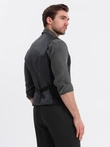 Fitted structured men's vest with patch pockets - black V1 OM-BLZV-0146