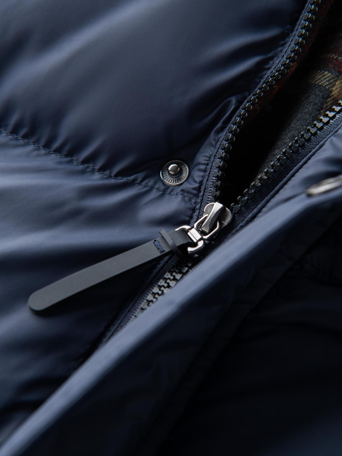Jachetă puffer pentru bărbați cu căptușeală în carouri - albastru marin V1 OM-JAHP-0205