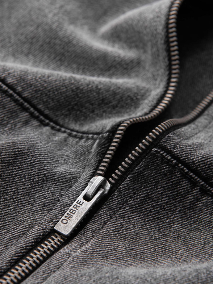Pánská džínová bunda bomber s efektem stone wash - šedá V1 OM-JADJ-0163