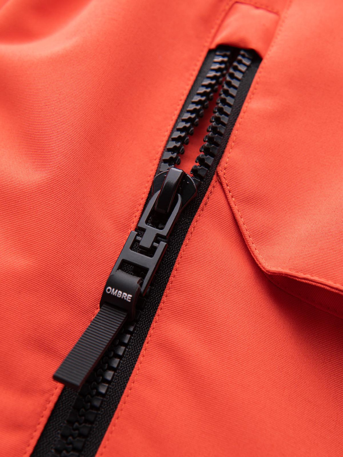 Jachetă izolată lungă pentru bărbați cu elemente reflectorizante - portocaliu V1 OM-JALJ-0169