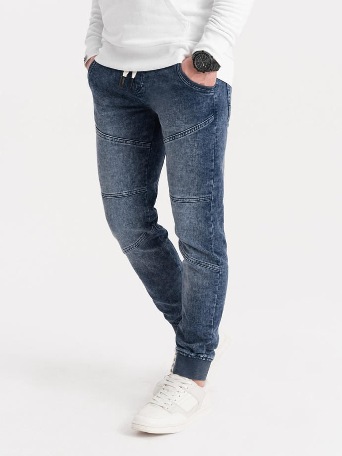 Pantaloni JOGGERY marmorat pentru bărbați cu cusături - albastru V1 OM-PADJ-0108