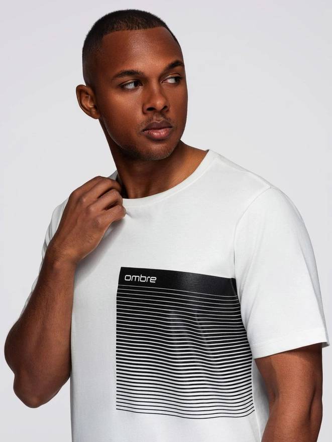 Men's SLIM FIT T-shirt with round neckline and logo - white V1 OM-TSCT-0220