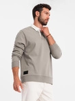 Men's sweatshirt with white polo collar - dark beige V2 OM-SSNZ-0132