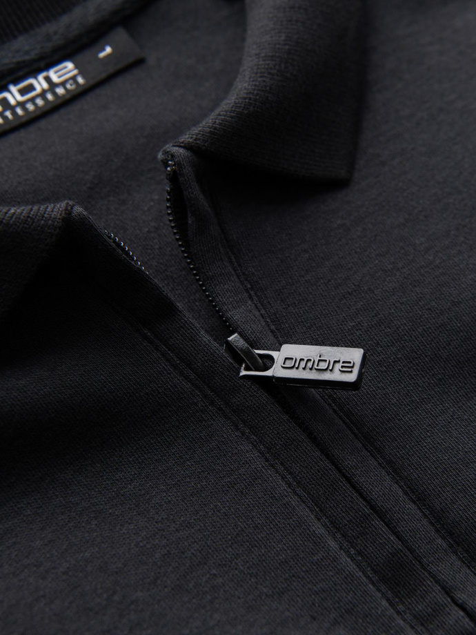Men's longsleeve with zippered polo collar - black V8 OM-POLS-0130