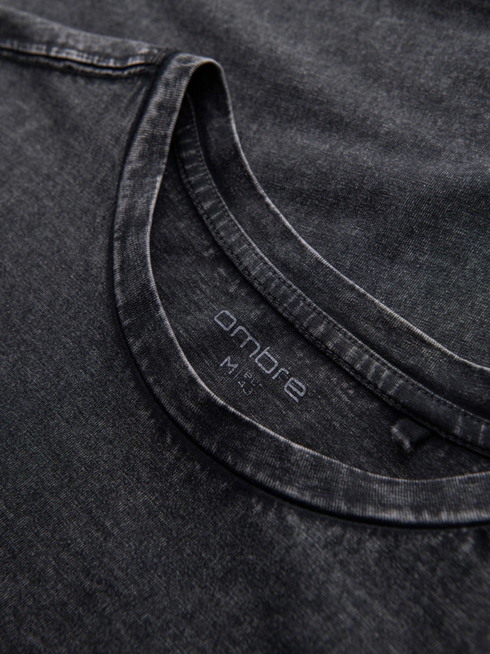 Vyriški marškinėliai su skalbimo efektu - juodi V1 OM-TSWT-0116