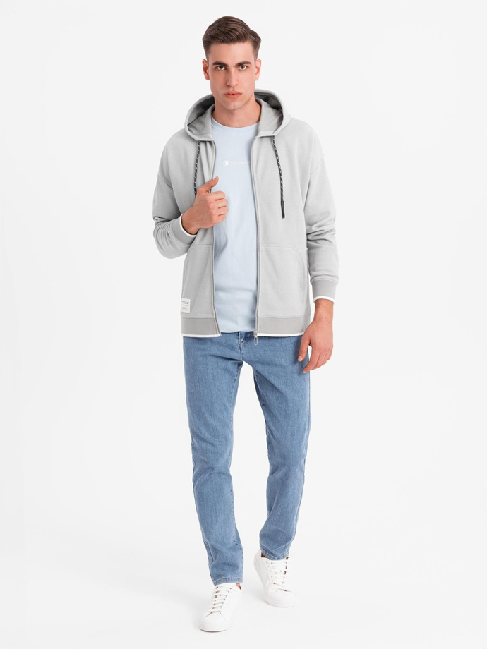 Men's softly structured hooded sweatshirt - grey V4 OM-SSZP-0191
