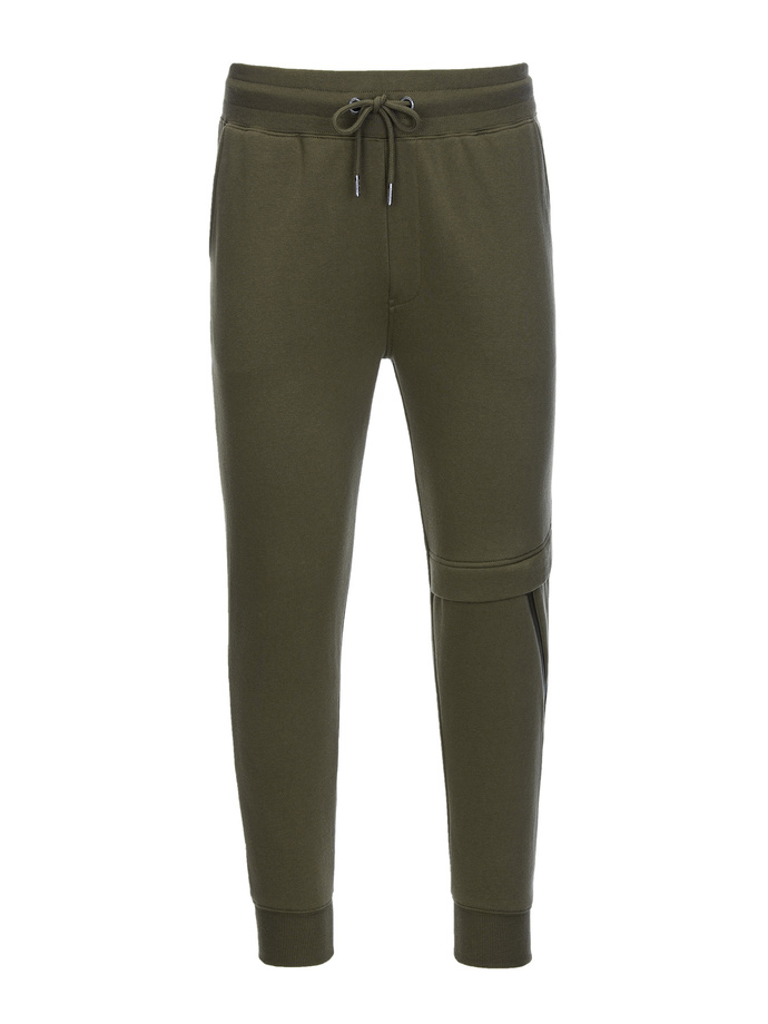 Pantaloni de trening pentru bărbați cu cusături și fermoar pe picior - olive V3 OM-PASK-0147