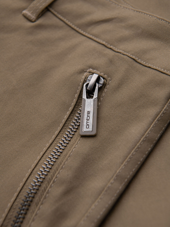 Pánske cargo nohavice STRAIGHT LEG s vreckami na zips - khaki V3 OM-PACG-0204