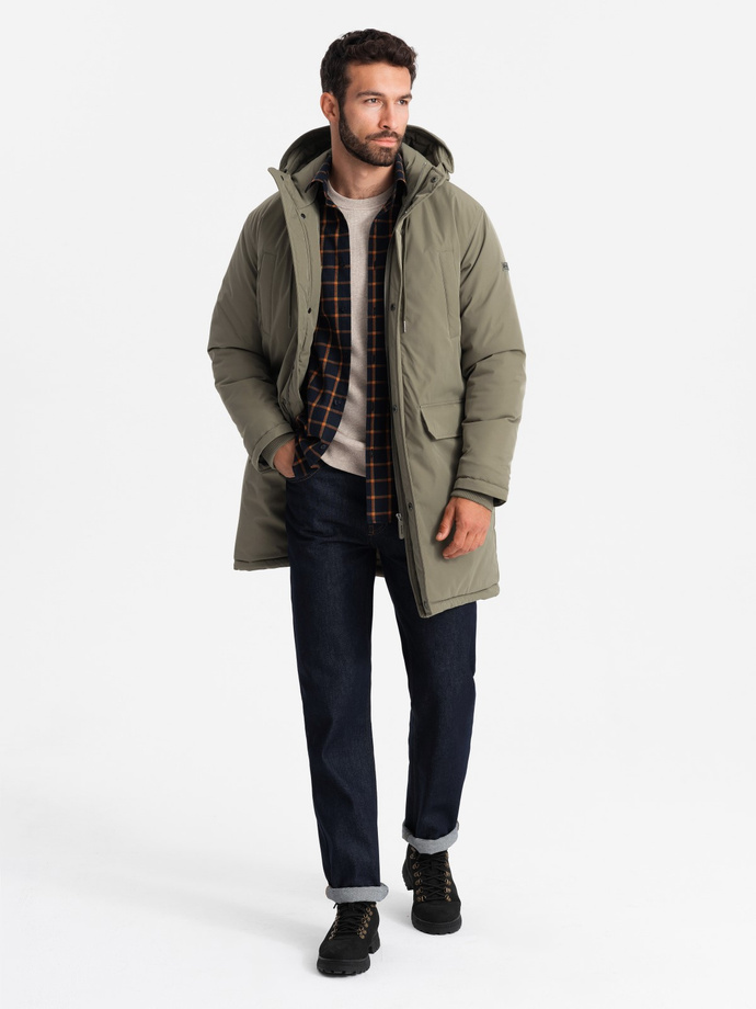 Classic men's long parka jacket - olive V3 OM-JALJ-0166