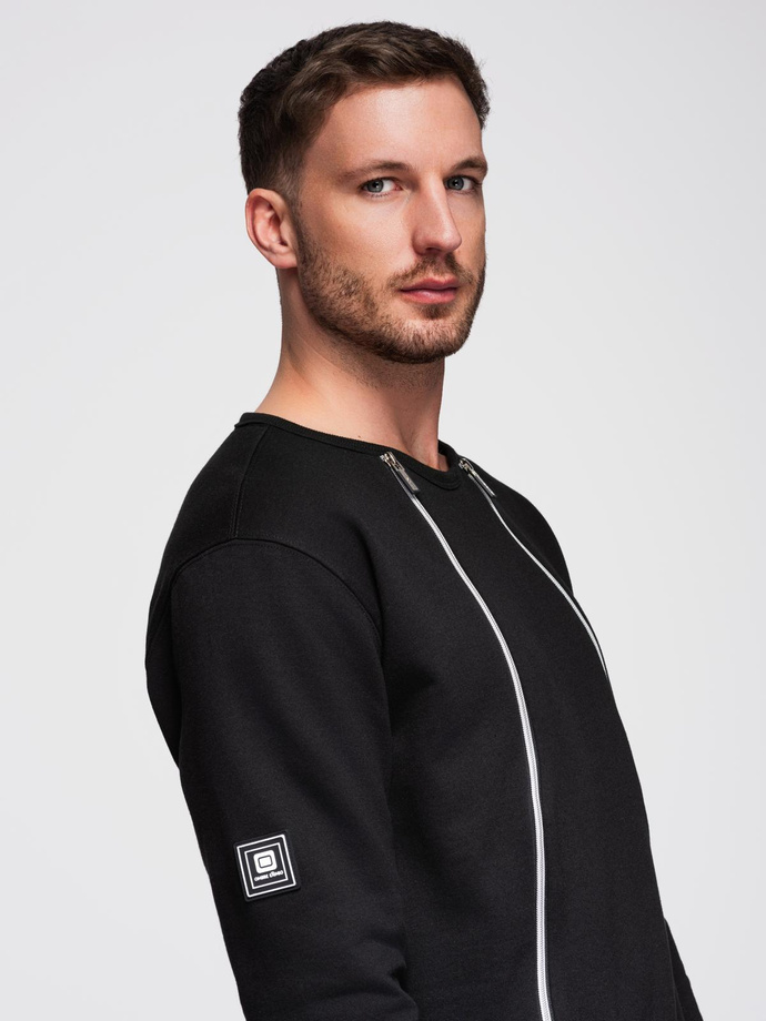 Pánska mikina s ozdobnými prednými zipsami - čierna V1 OM-SSNZ-0187 