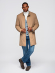 Structured fitted coat for men with high collar - light brown V4 OM-COWC-0136