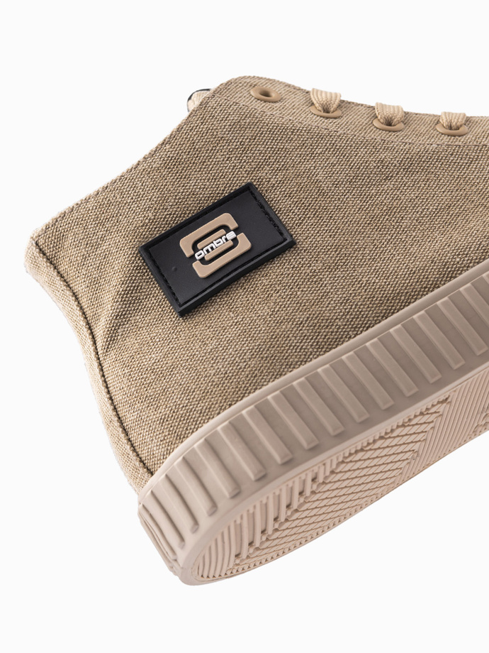 Men's canvas high top sneakers shoes - light brown V3 OM-FOTH-0186