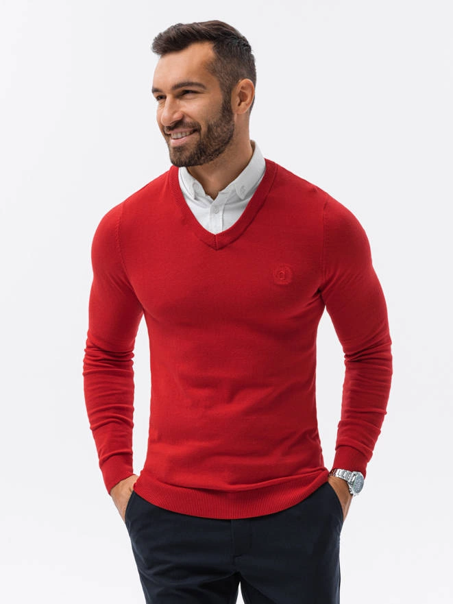 Men's sweater with white collar - red V4 E120