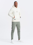 Men's BASIC cotton kangaroo hooded sweatshirt - cream V5 OM-SSBN-0161
