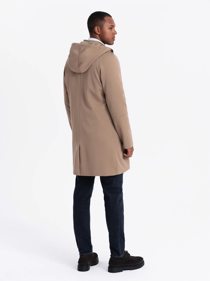 Men's hooded coat in fine stripe - coffee V1 OM-COSC-0112