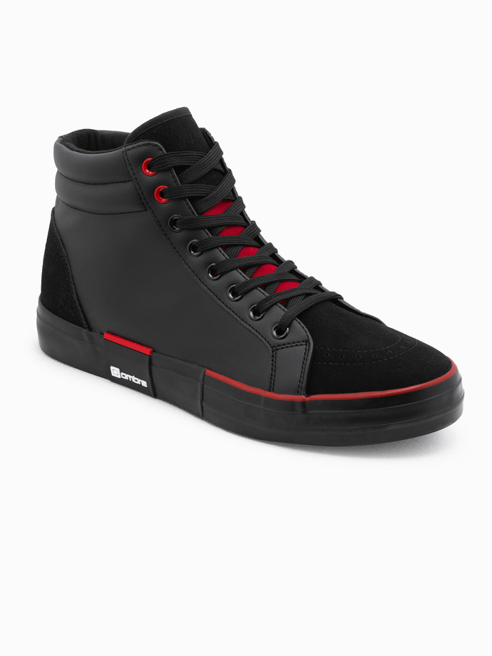Pantofi clasici de sport cu vârf înalt pentru bărbați cu partea superioară matlasată - negru și roșu V2 OM-FOTH-0127