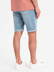 Men's short denim shorts with rubbing and rolled up leg - light blue V1 OM-SRDS-0186