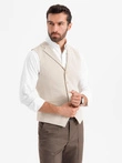 Fitted elegant men's vest with elastane and lapels - beige V2 OM-BLZV-0145