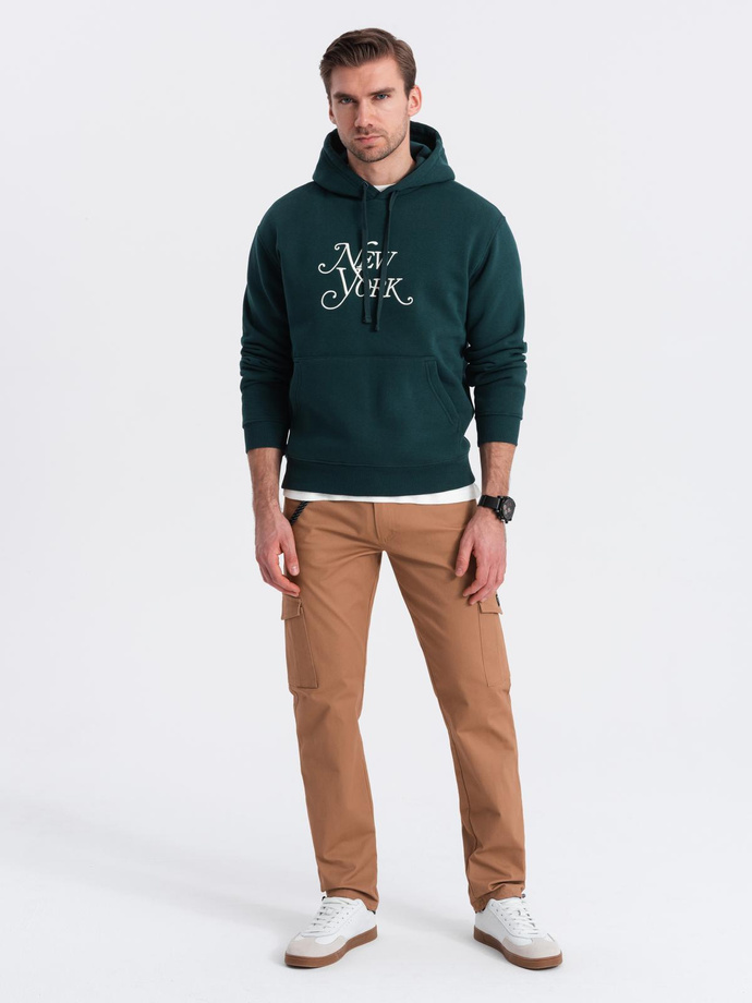 Pantaloni bărbătești cu buzunare cargo și tiv la picior - maro deschis V3 OM-PACG-0189