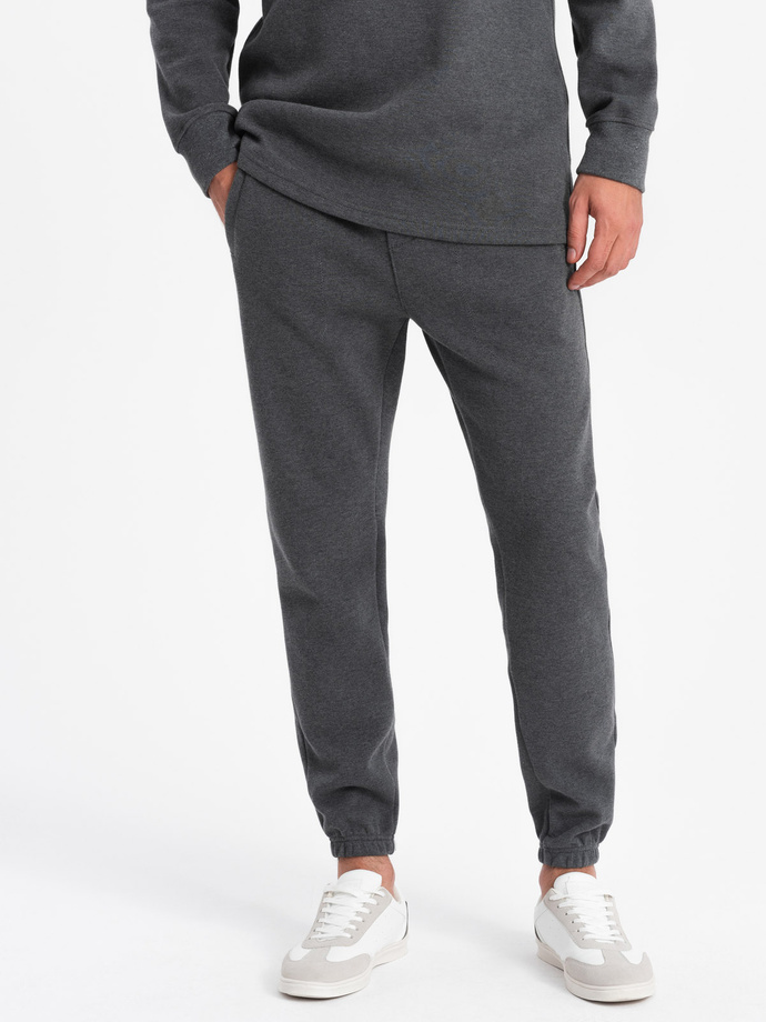 Pánska tepláková súprava mikina s polo golierom + nohavice - grafitový melír V1 Z71