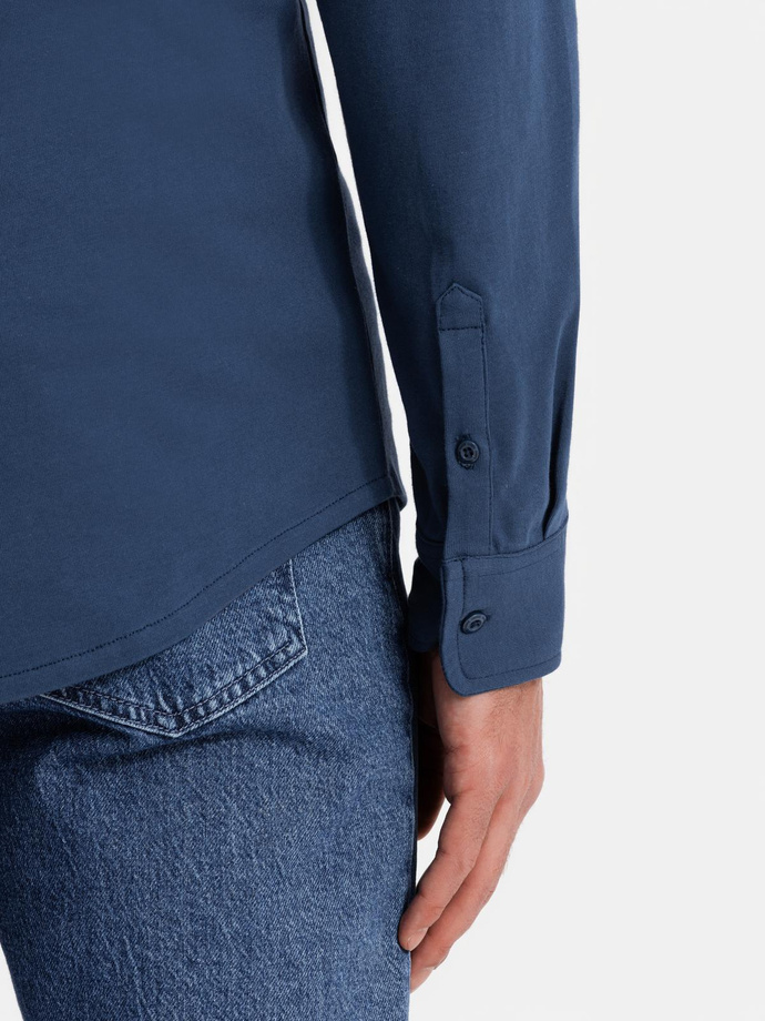 Cămașă bărbătească din bumbac REGULAR din tricot jerseu simplu - albastru V1 OM-SHCS-0138