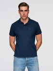 BASIC men's single color pique knit polo shirt - navy blue V2 OM-POBS-0100