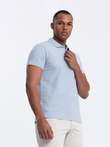 Tricou polo BASIC pentru bărbați, tricou piqué monocolor - denim albastru V17 OM-POBS-0100
