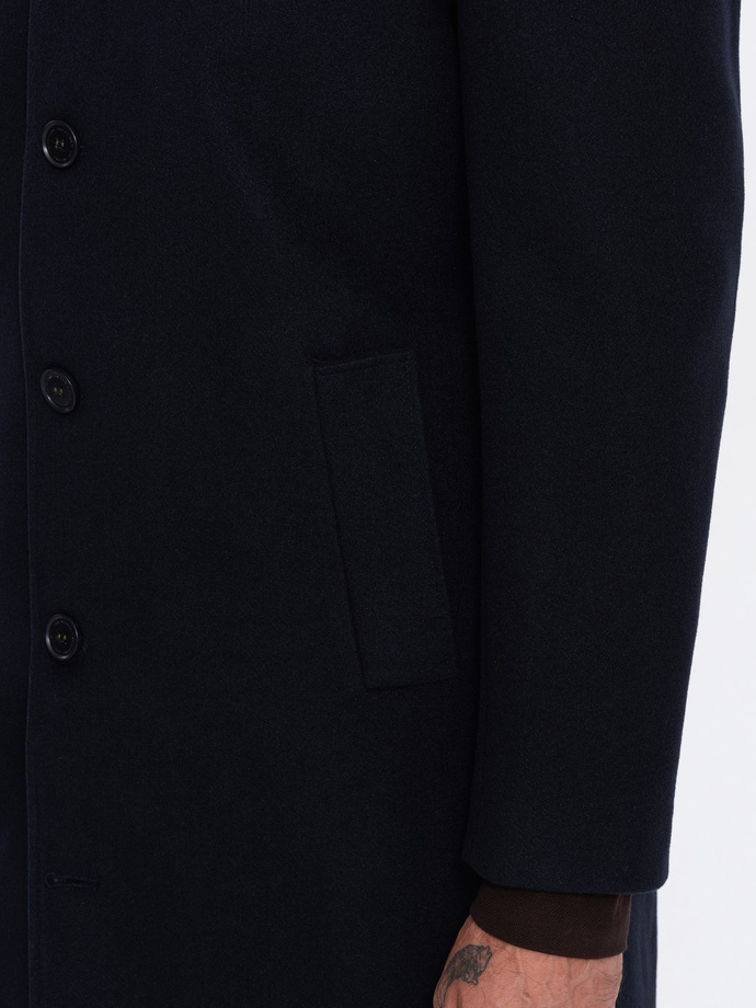 Men's long single-breasted coat with collar and undercoat - navy blue V3 OM-COWC-0106