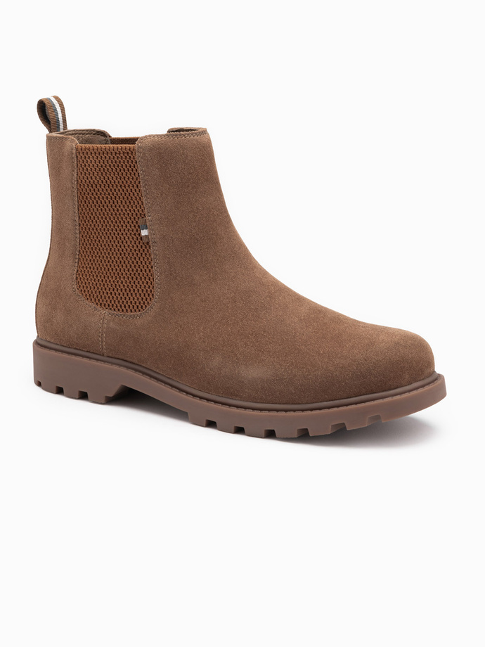 Pantofi bărbătești de top din piele de căprioară - maro deschis V4 OM-FOBO-0173