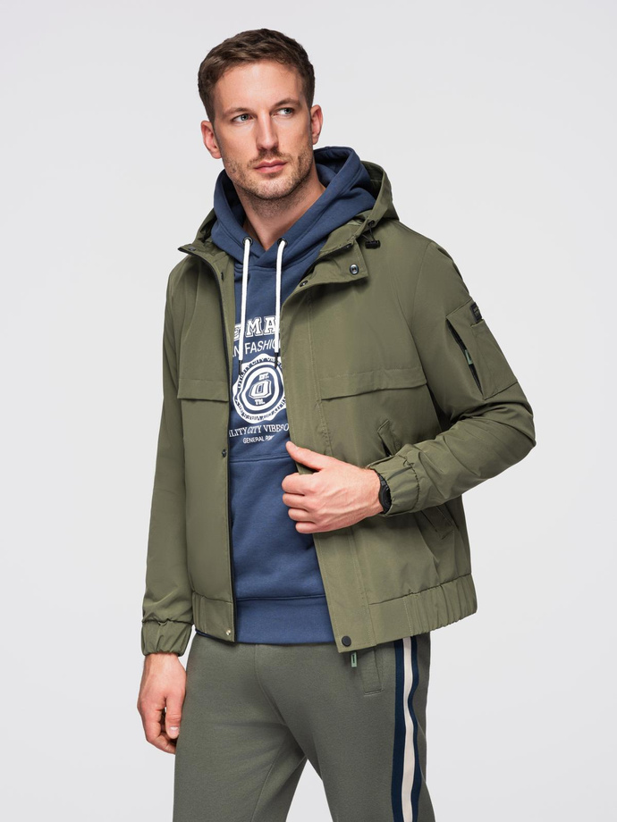 Men's functional transitional jacket with hood - olive V2 OM-JANP-0225