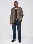 Elegantiška SLIM FIT vyriška striukė su rajono audiniu - alyvuogių žalia V5 OM-BLZB-0135