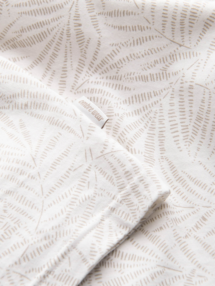 Men's fulllprint t-shirt in palm leaves - light beige V1 OM-TSFP-0182