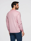 Polo bărbați melange cu mânecă lungă și broderie - roz melange V2 OM-POLS-0129
