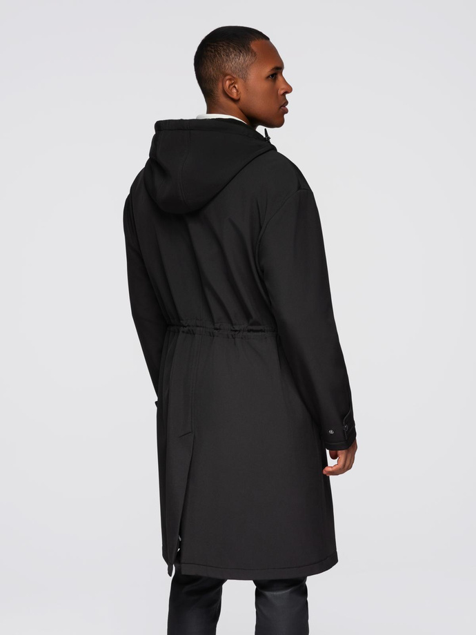 Palton parka pentru bărbați cu căptușeală din fleece și ajustare în talie - negru V2 OM-JAPJ-0314