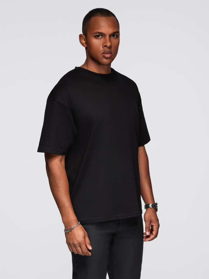 Tricou bărbătesc din bumbac cu motiv cu aripi din paiete pe spate - negru V1 OM-TSCT-0289