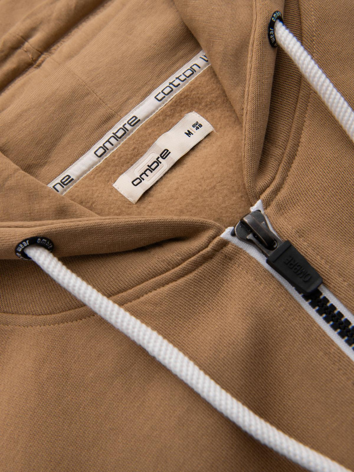 BASIC pánská mikina na zip s kapucí - hnědá V2 OM-SSBZ-0178