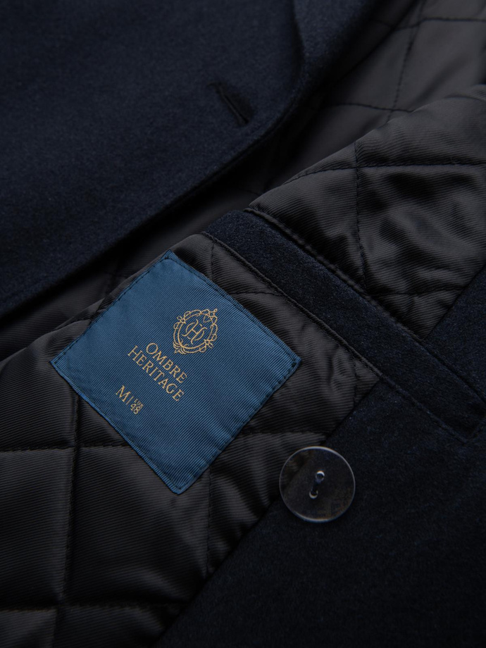 Palton bărbătesc cu croială dublă din lână navy - albastru navy V1 OM-COWC-0134