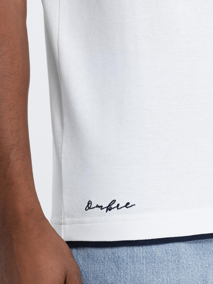 Tricou polo bărbătesc din bumbac cu ornamente contrastante - alb V1 OM-POSS-0113