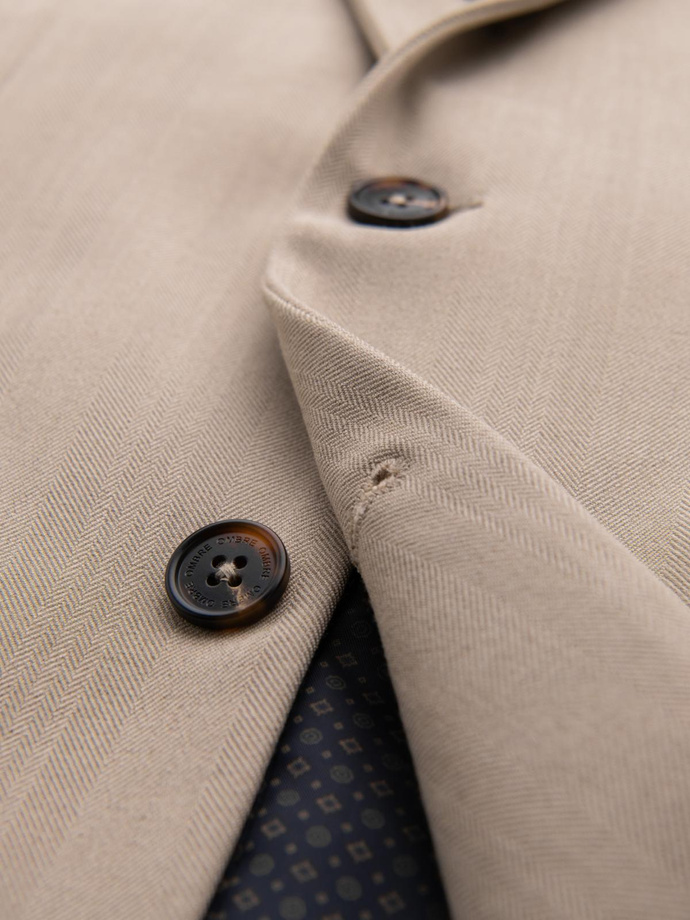 Elegantní pánská bunda SLIM FIT s rayonem - béžová V2 OM-BLZB-0135