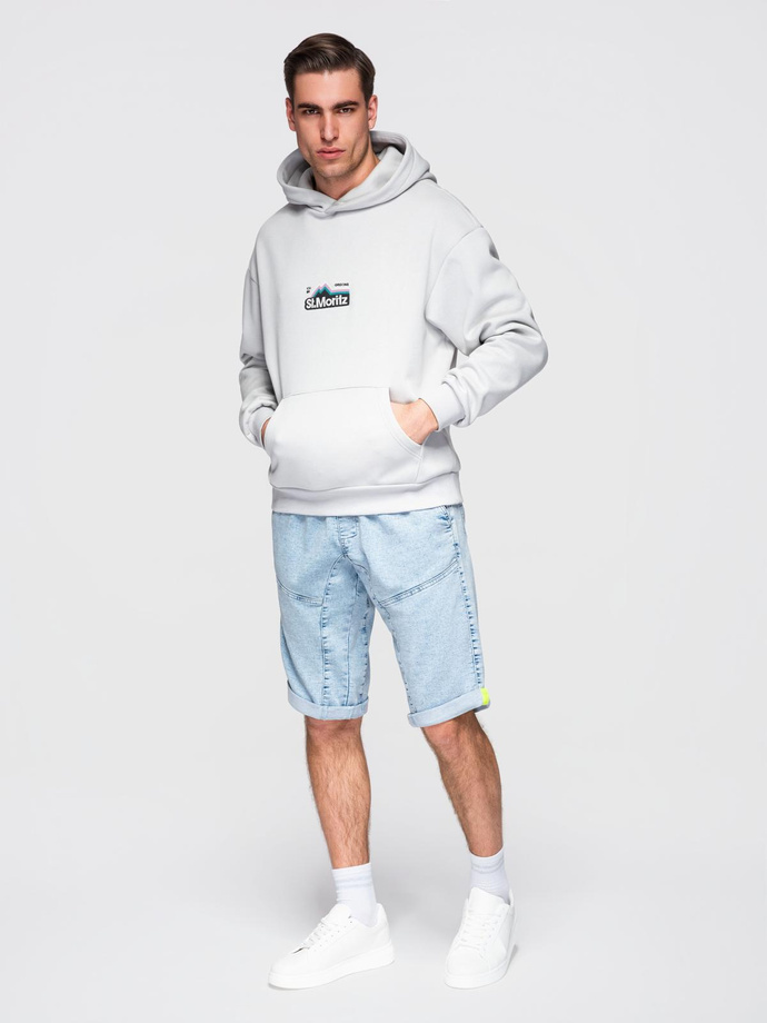 Pantaloni scurți casual pentru bărbați SLIM FIT jacquard knit - albastru marin V1 OM-SRCS-0168