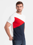 Tricou tricolor din bumbac pentru bărbați - alb și navy V3 OM-TSCT-0174