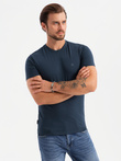Men's SLIM FIT T-shirt with round neckline and logo - navy blue V2 OM-TSCT-0220 