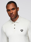 Long sleeve polo shirt with elegant branded buttons - cream V2 OM-POLS-0139
