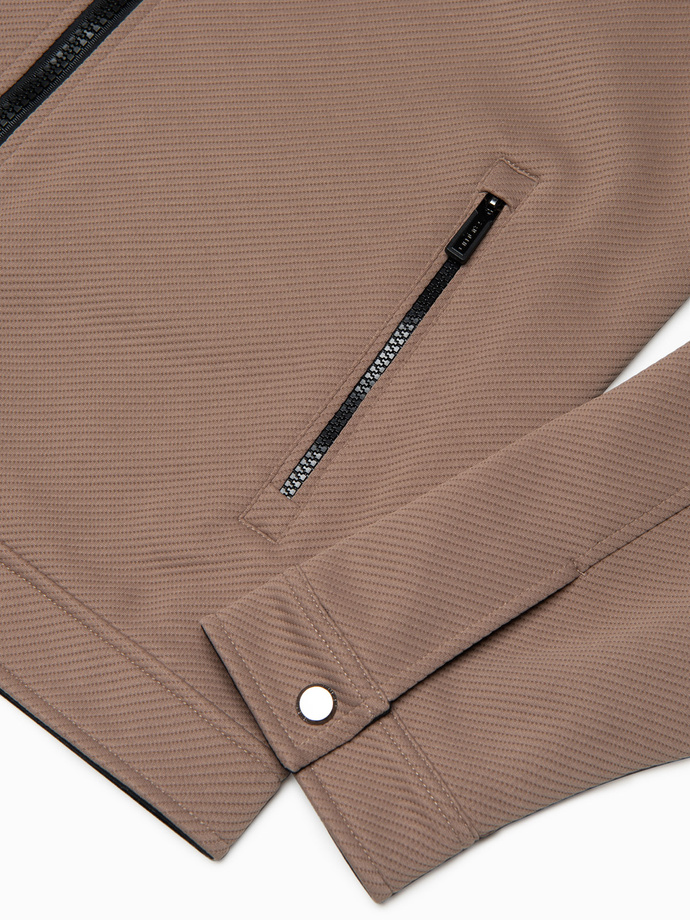 Men's BIKER jacket in structured fabric - light brown V4 OM-JANP-0138