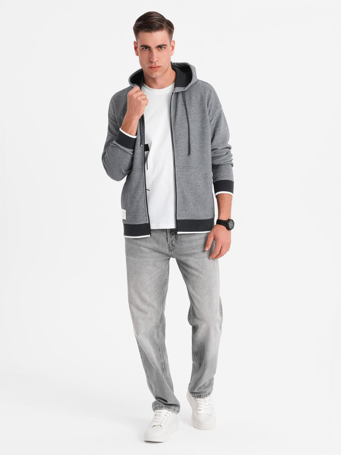 Men's softly structured hooded sweatshirt - black V1 OM-SSZP-0191