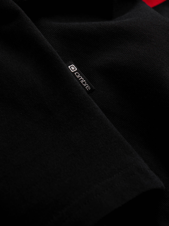 Tricou polo pentru bărbați cu dungi în două tonuri - negru V2 OM-POSS-0127