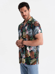 Men's short sleeve patterned viscose shirt - jungle V10 OM-SHPS-0113